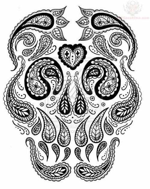 Paisley Pattern Skull Tattoo Design